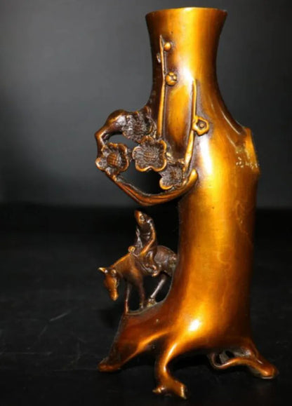 China brass plum blossom stump Pen holder crafts statue