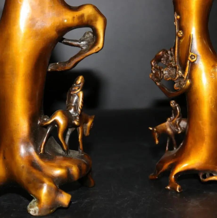China brass plum blossom stump Pen holder crafts statue