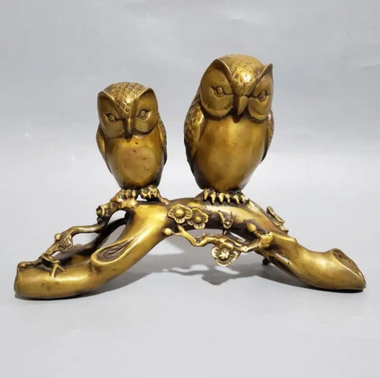 China brass plum tree branches owl crafts statue