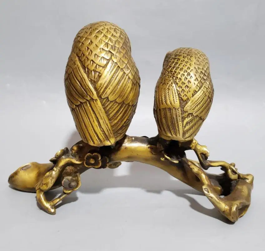 China brass plum tree branches owl crafts statue