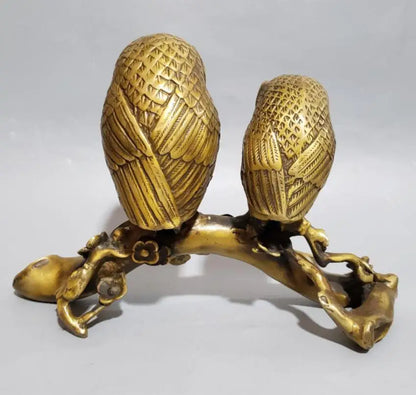 China brass plum tree branches owl crafts statue