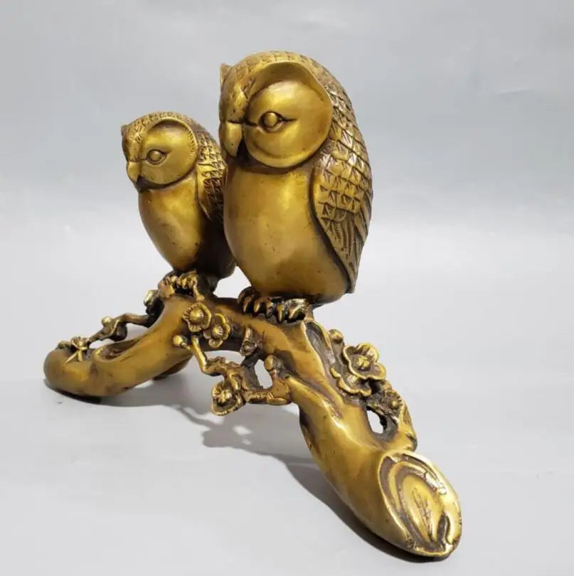 China brass plum tree branches owl crafts statue