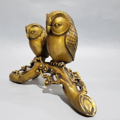 China brass plum tree branches owl crafts statue