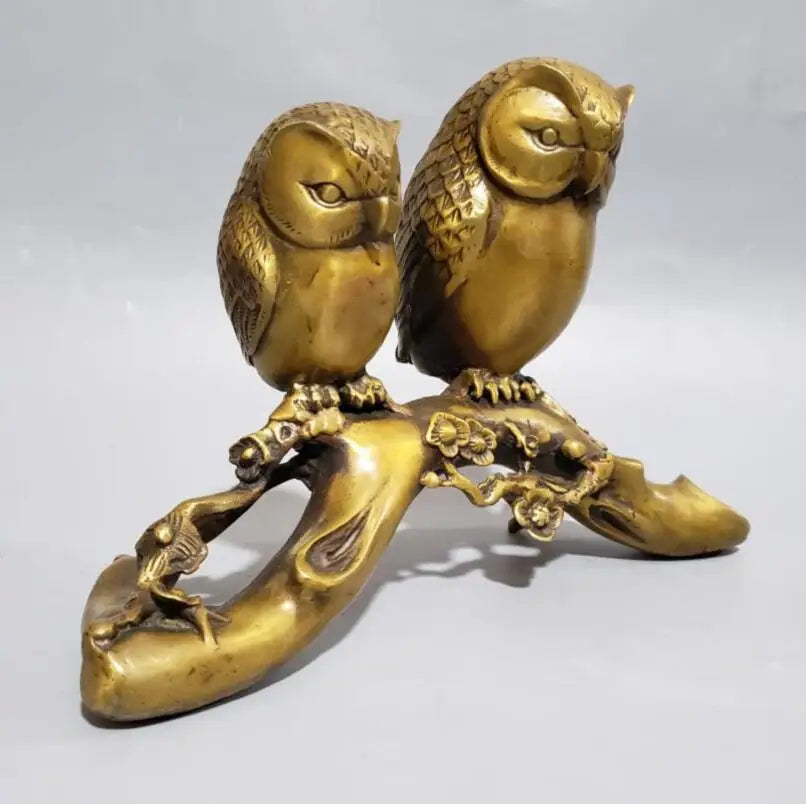 China brass plum tree branches owl crafts statue