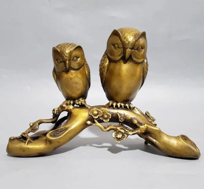 China brass plum tree branches owl crafts statue
