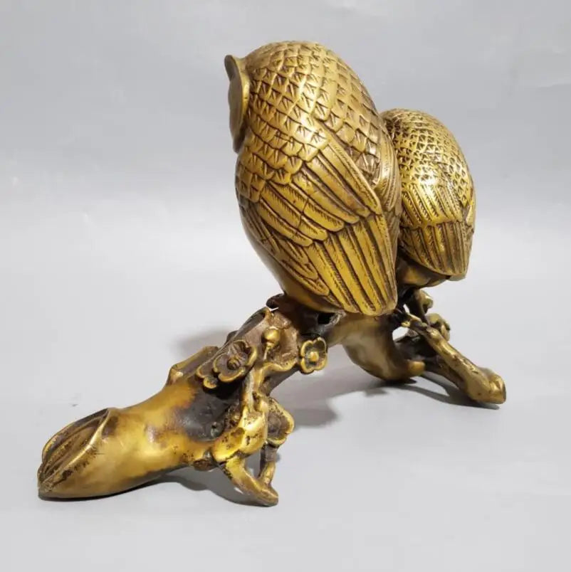China brass plum tree branches owl crafts statue
