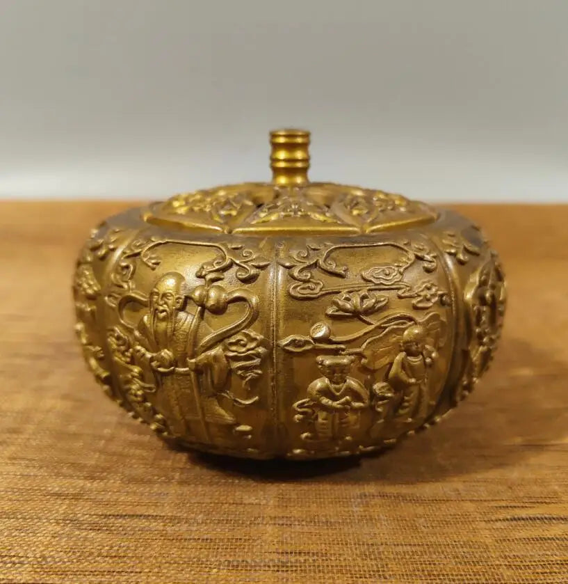 China brass pumpkin Hollow out Incense burner crafts statue