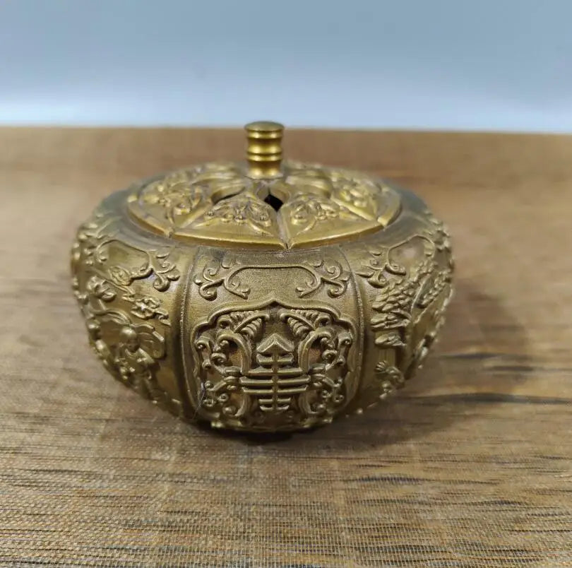 China brass pumpkin Hollow out Incense burner crafts statue