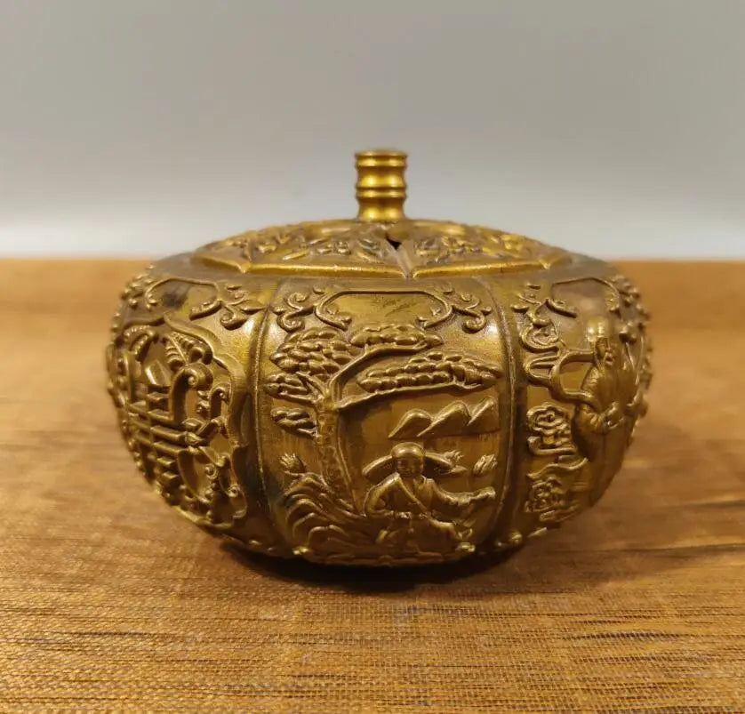China brass pumpkin Hollow out Incense burner crafts statue