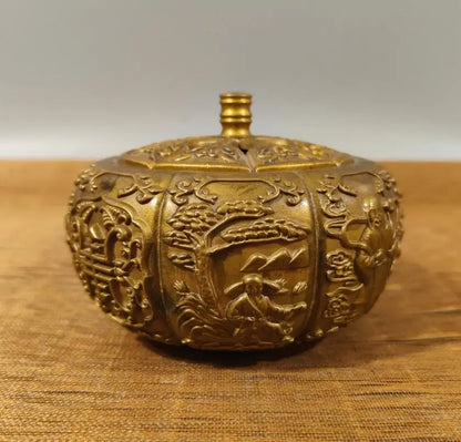 China brass pumpkin Hollow out Incense burner crafts statue