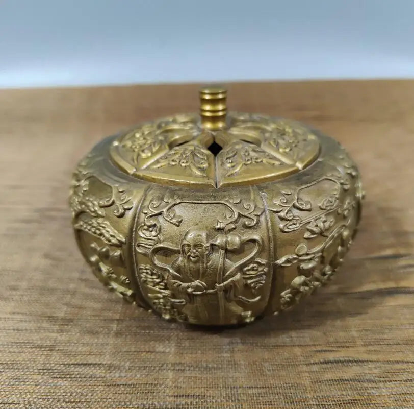 China brass pumpkin Hollow out Incense burner crafts statue