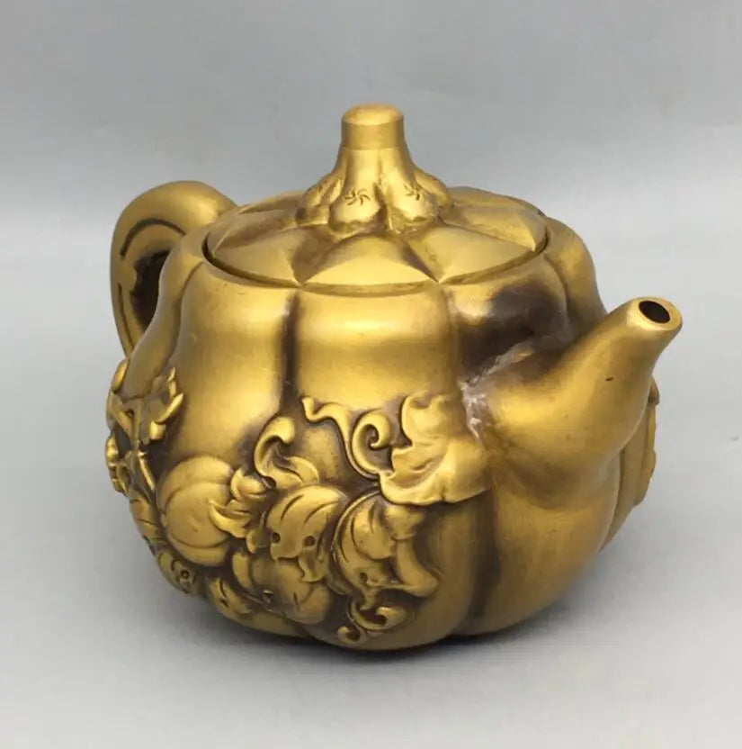 China brass pumpkin teapot crafte statue