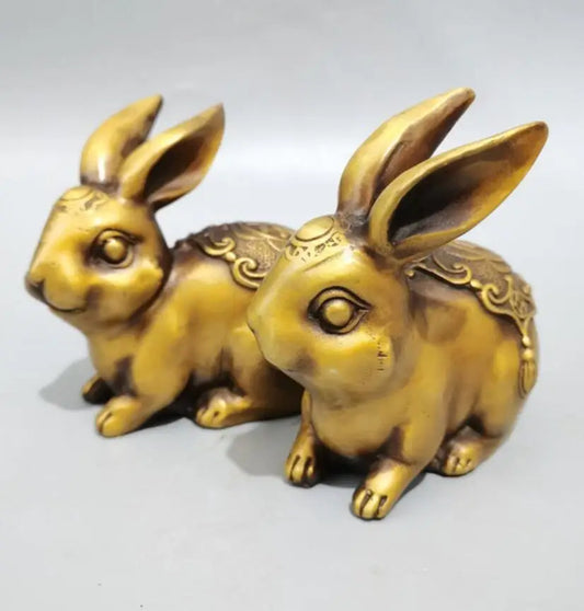 China brass rabbit crafts statue A pair