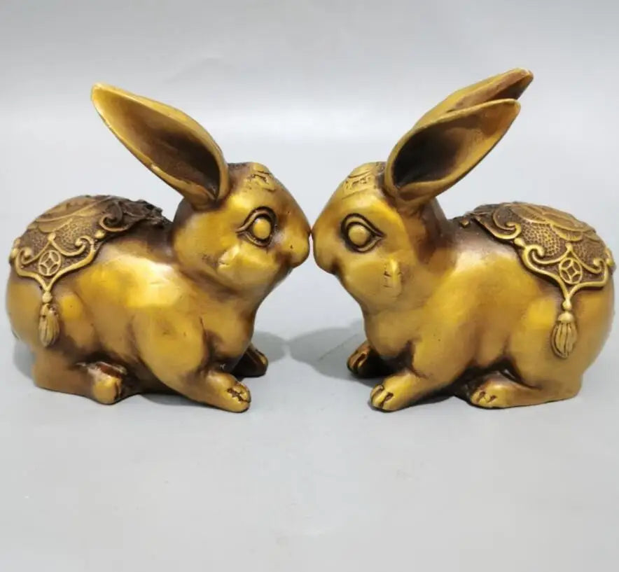 China brass rabbit crafts statue A pair