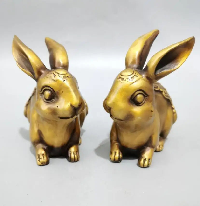 China brass rabbit crafts statue A pair