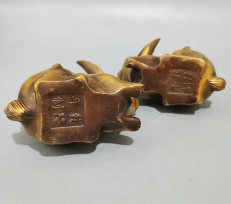 China brass rabbit crafts statue A pair