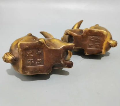 China brass rabbit crafts statue A pair