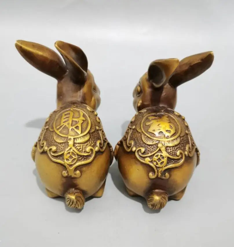 China brass rabbit crafts statue A pair