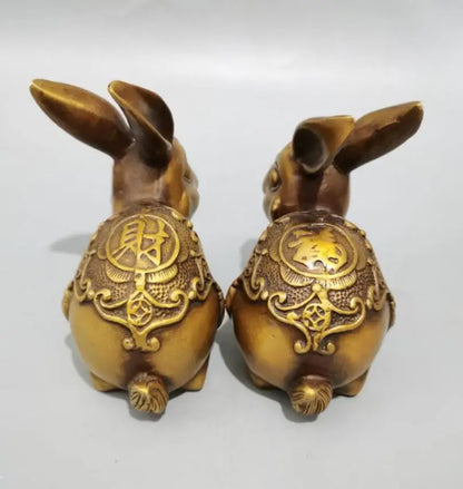 China brass rabbit crafts statue A pair