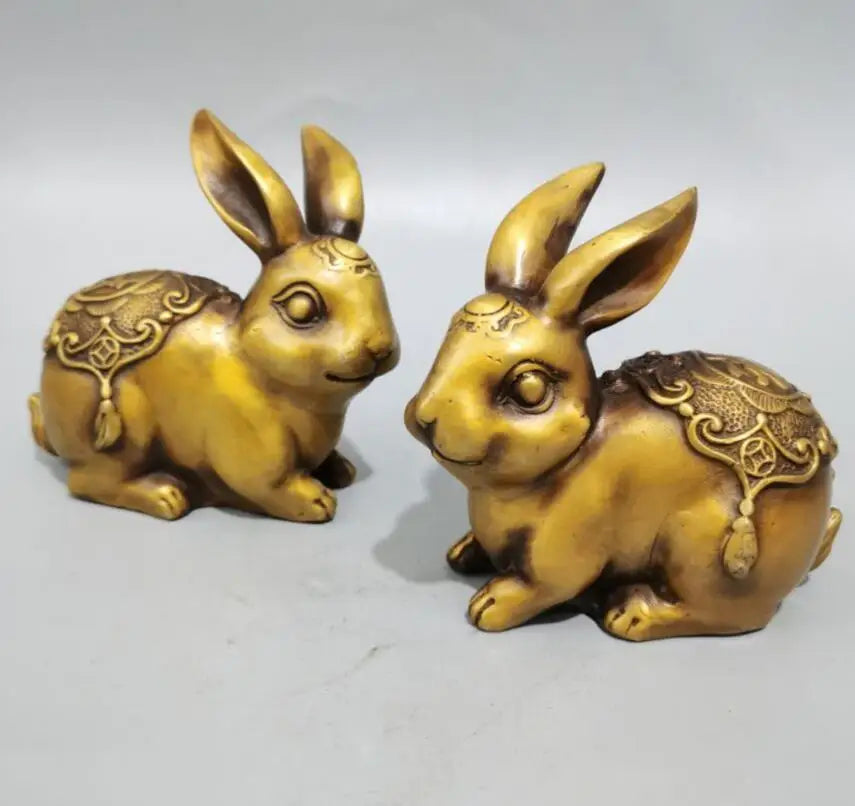 China brass rabbit crafts statue A pair