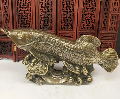 China brass recruit wealth Golden arowana crafts statue