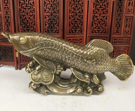 China brass recruit wealth Golden arowana crafts statue