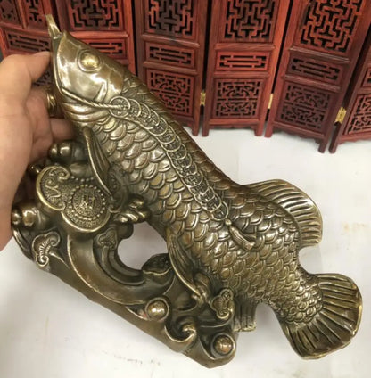 China brass recruit wealth Golden arowana crafts statue