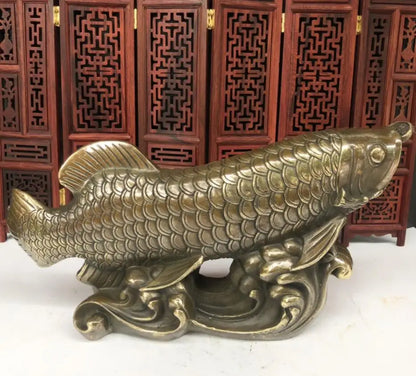 China brass recruit wealth Golden arowana crafts statue