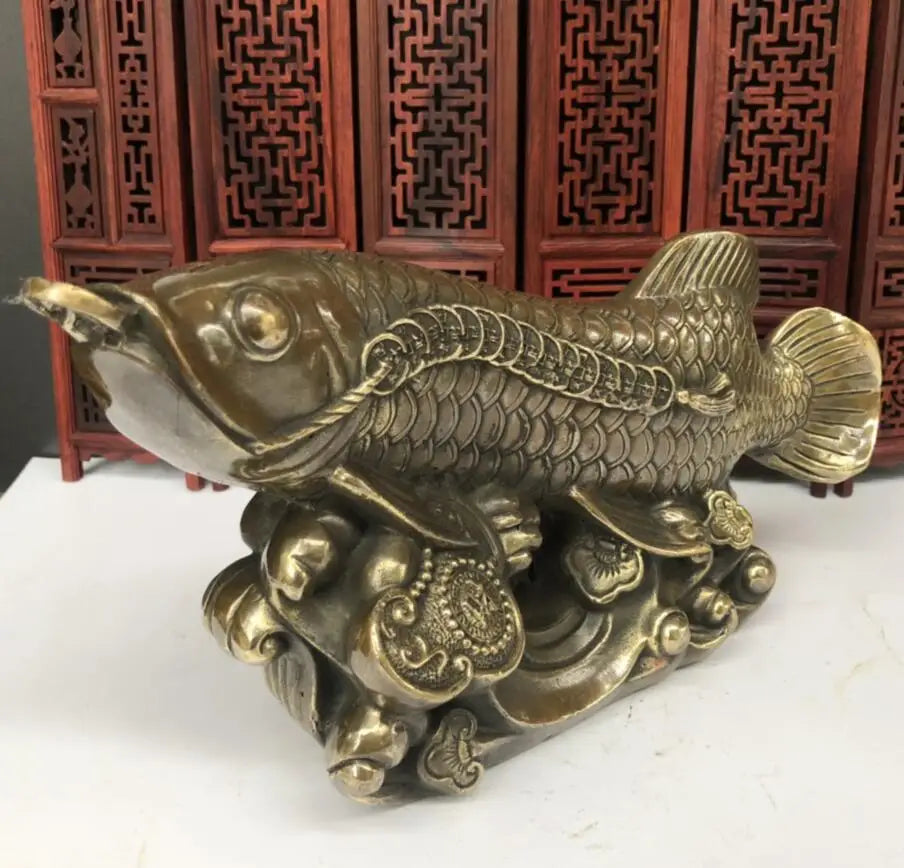China brass recruit wealth Golden arowana crafts statue