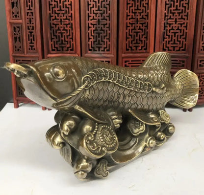 China brass recruit wealth Golden arowana crafts statue
