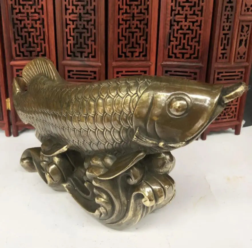 China brass recruit wealth Golden arowana crafts statue