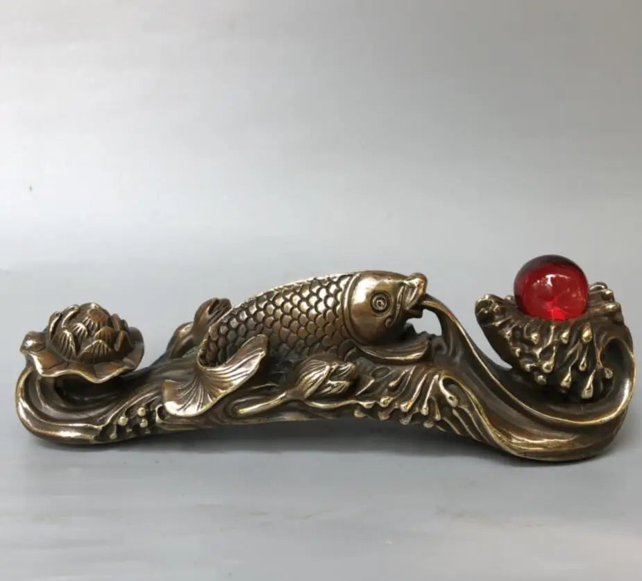 China brass recruit wealth auspicious fish crafts statue