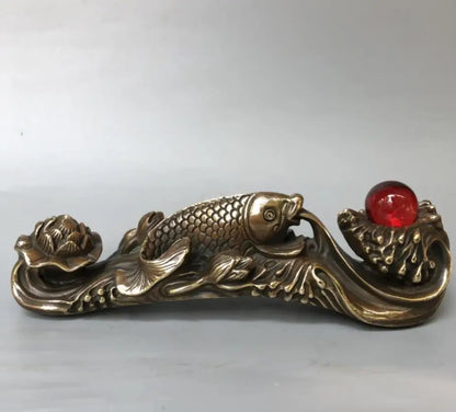China brass recruit wealth auspicious fish crafts statue