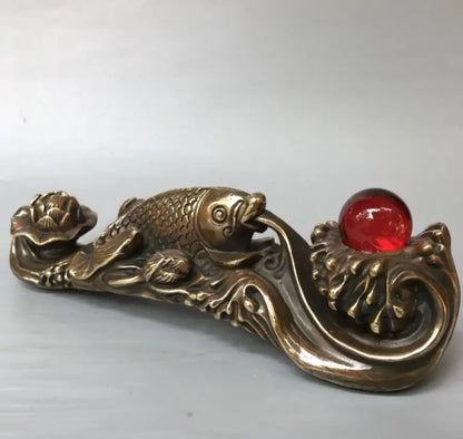 China brass recruit wealth auspicious fish crafts statue