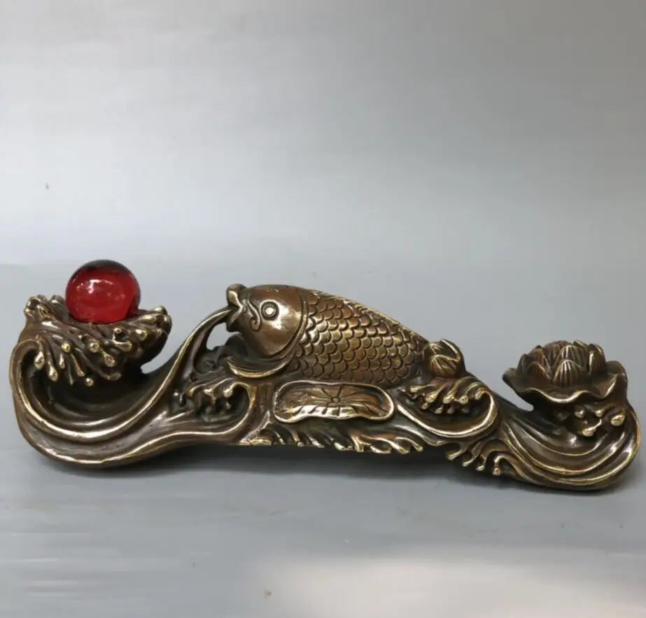 China brass recruit wealth auspicious fish crafts statue