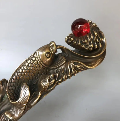 China brass recruit wealth auspicious fish crafts statue