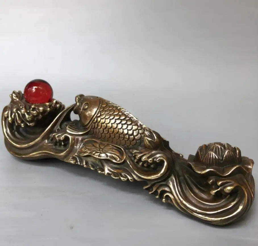China brass recruit wealth auspicious fish crafts statue