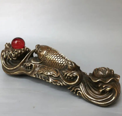 China brass recruit wealth auspicious fish crafts statue