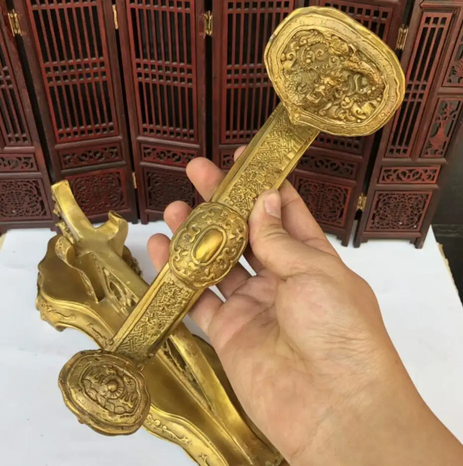 China brass recruit wealth big ruyi crafts statue