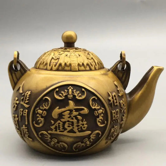 China brass recruit wealth blessing word teapot crafts statue