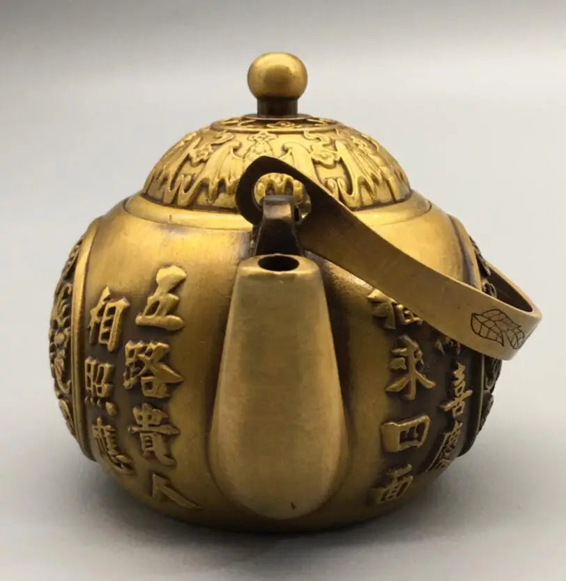China brass recruit wealth blessing word teapot crafts statue