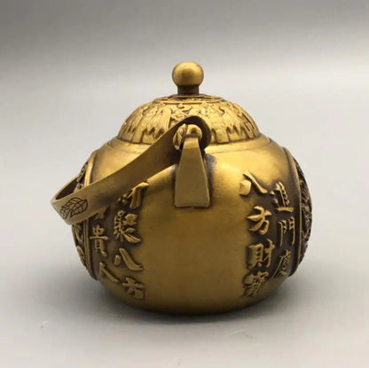 China brass recruit wealth blessing word teapot crafts statue