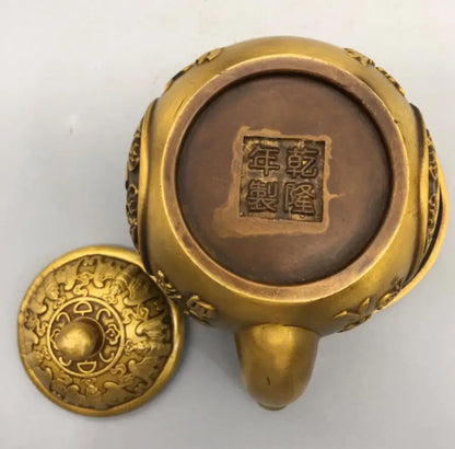 China brass recruit wealth blessing word teapot crafts statue