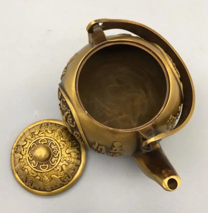 China brass recruit wealth blessing word teapot crafts statue