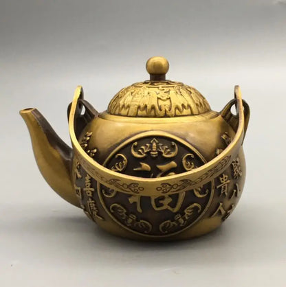 China brass recruit wealth blessing word teapot crafts statue