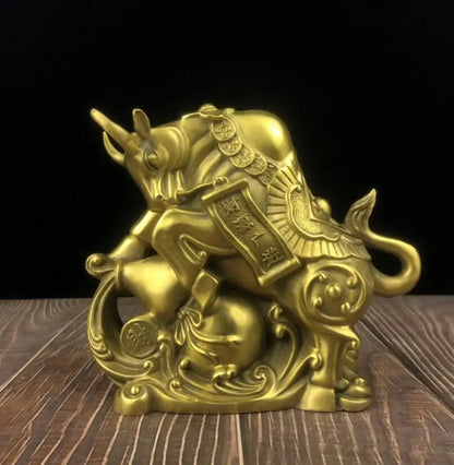 China brass recruit wealth cow crafts statue