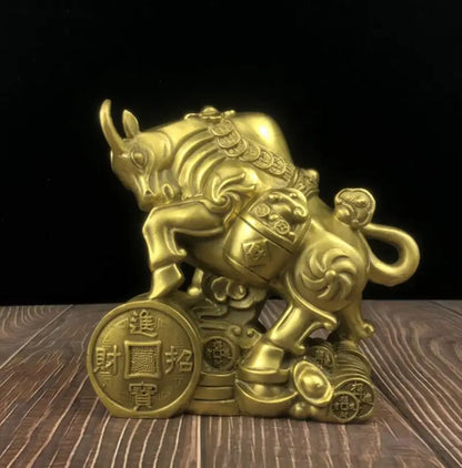 China brass recruit wealth cow crafts statue