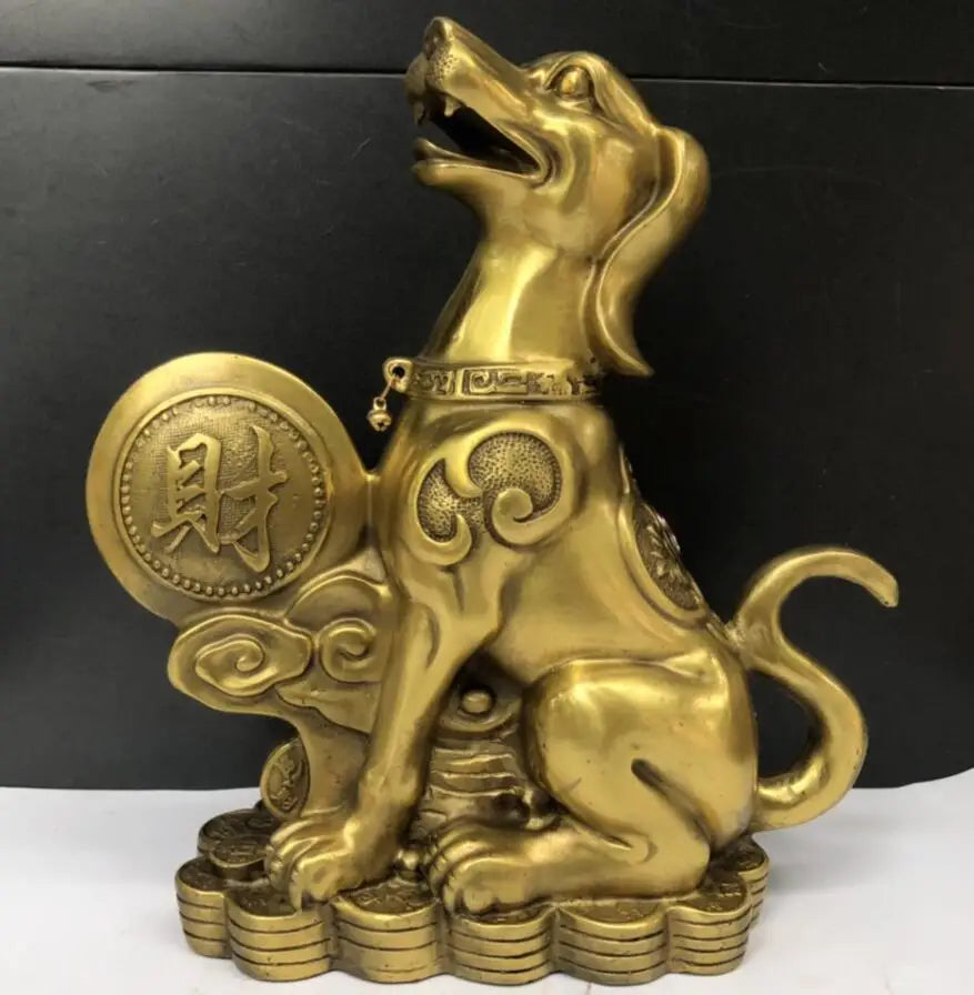 China brass recruit wealth dog crafts statue