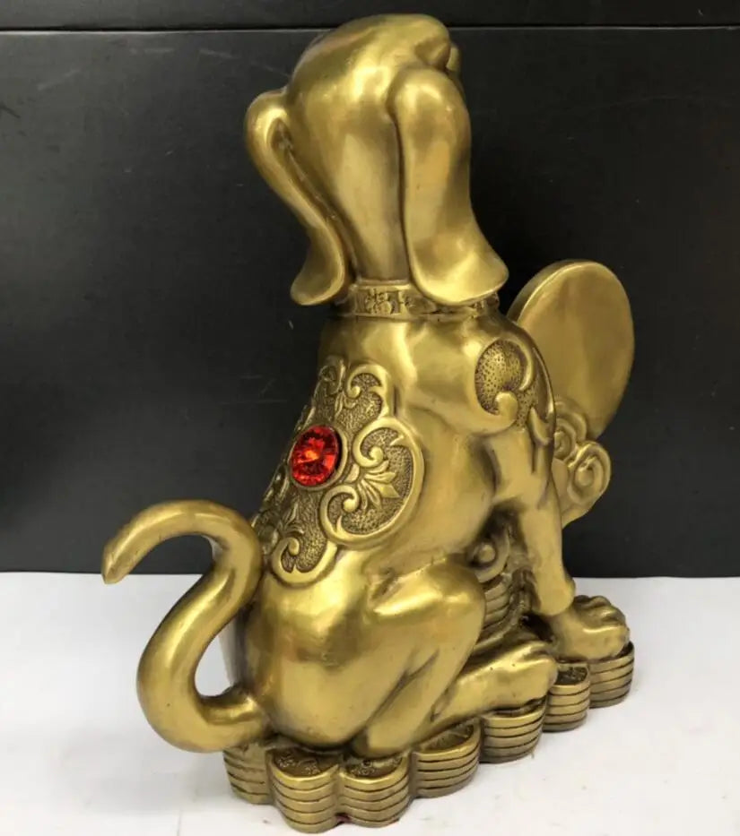China brass recruit wealth dog crafts statue