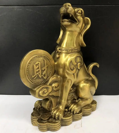 China brass recruit wealth dog crafts statue